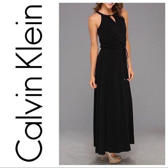 Calvin Klein Long Black Keyhole Maxi Dress XS - Picture 1 of 9
